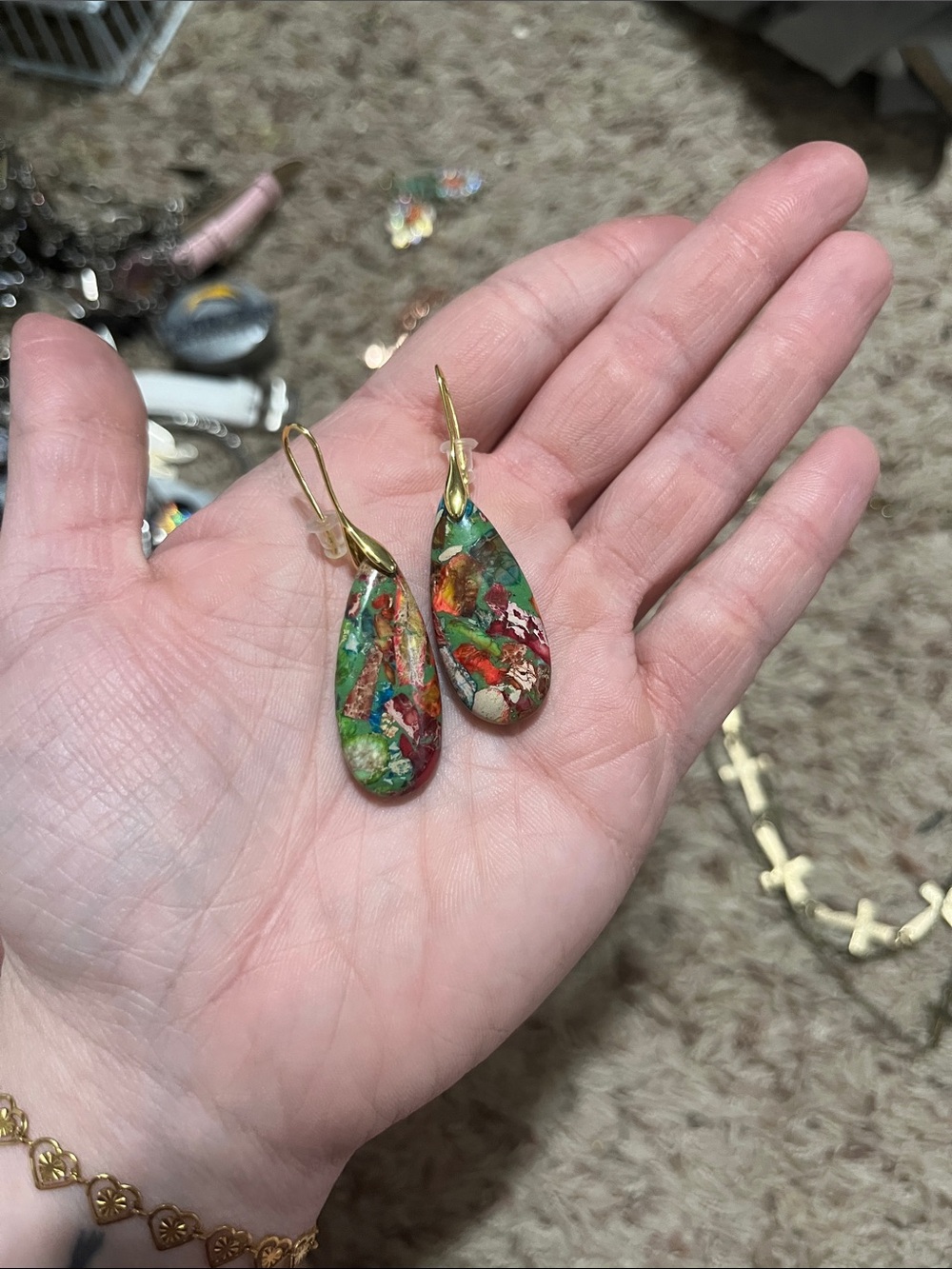 Gold-Tone Teardrop Multicolor Mosaic Earrings - Women Jewelry